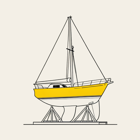 Yacht ashore on a cradle